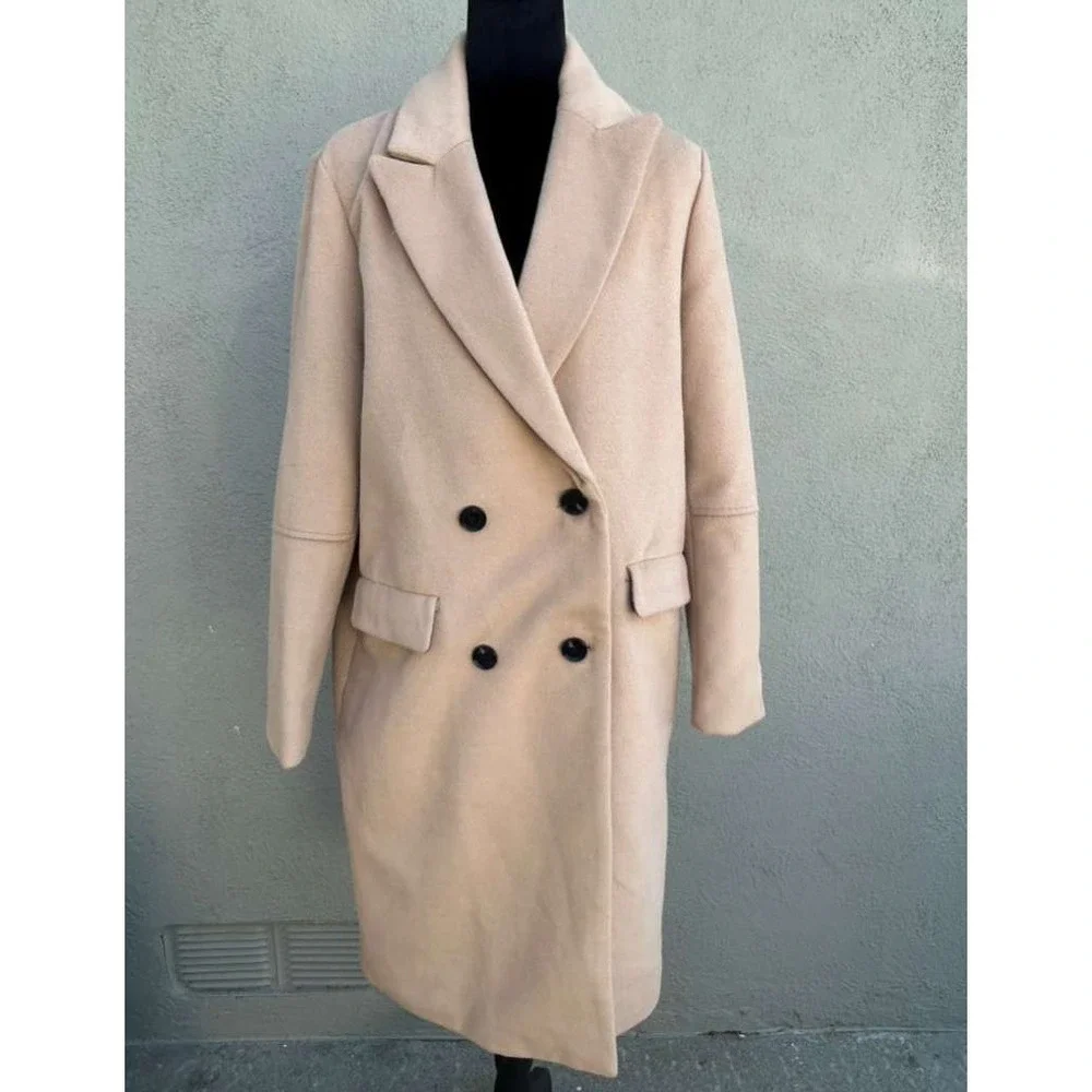 Forever 21 with Purpose Camel Tan Double Breasted Longline Coat Mens Medium M‎